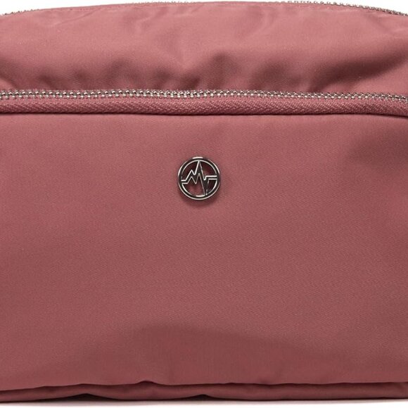 Mauve pink water-resistant nylon crossbody bag with zipper, adjustable strap, fi - Picture 1 of 5